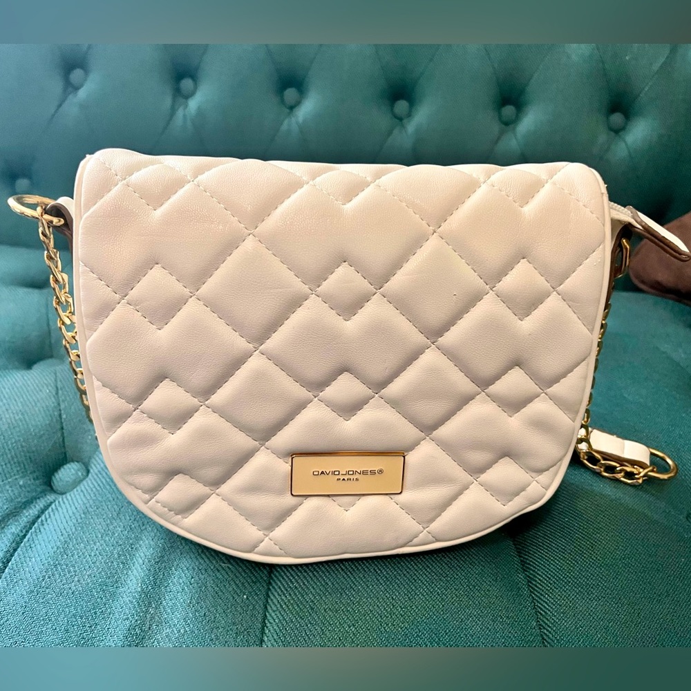 David Jones Paris faux white leather shoulder bag